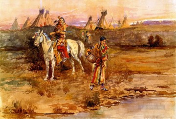 un flirteo piegan 1896 Charles Marion Russell Pinturas al óleo